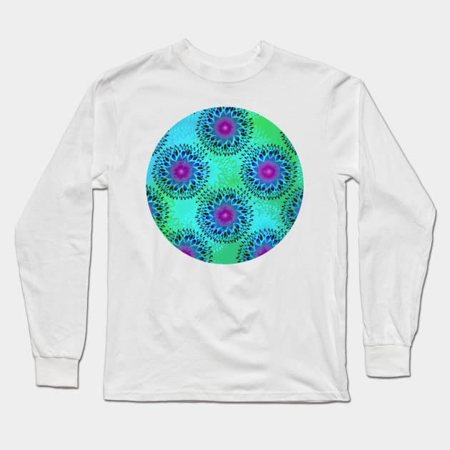 Teardrop Concentric Circle Pattern (Turquoise and Blue) Long Sleeve T-Shirt by RoxanneG